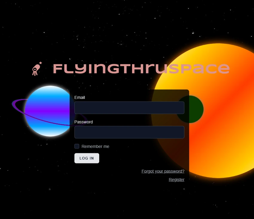 image of FlyingThru.Space Login page